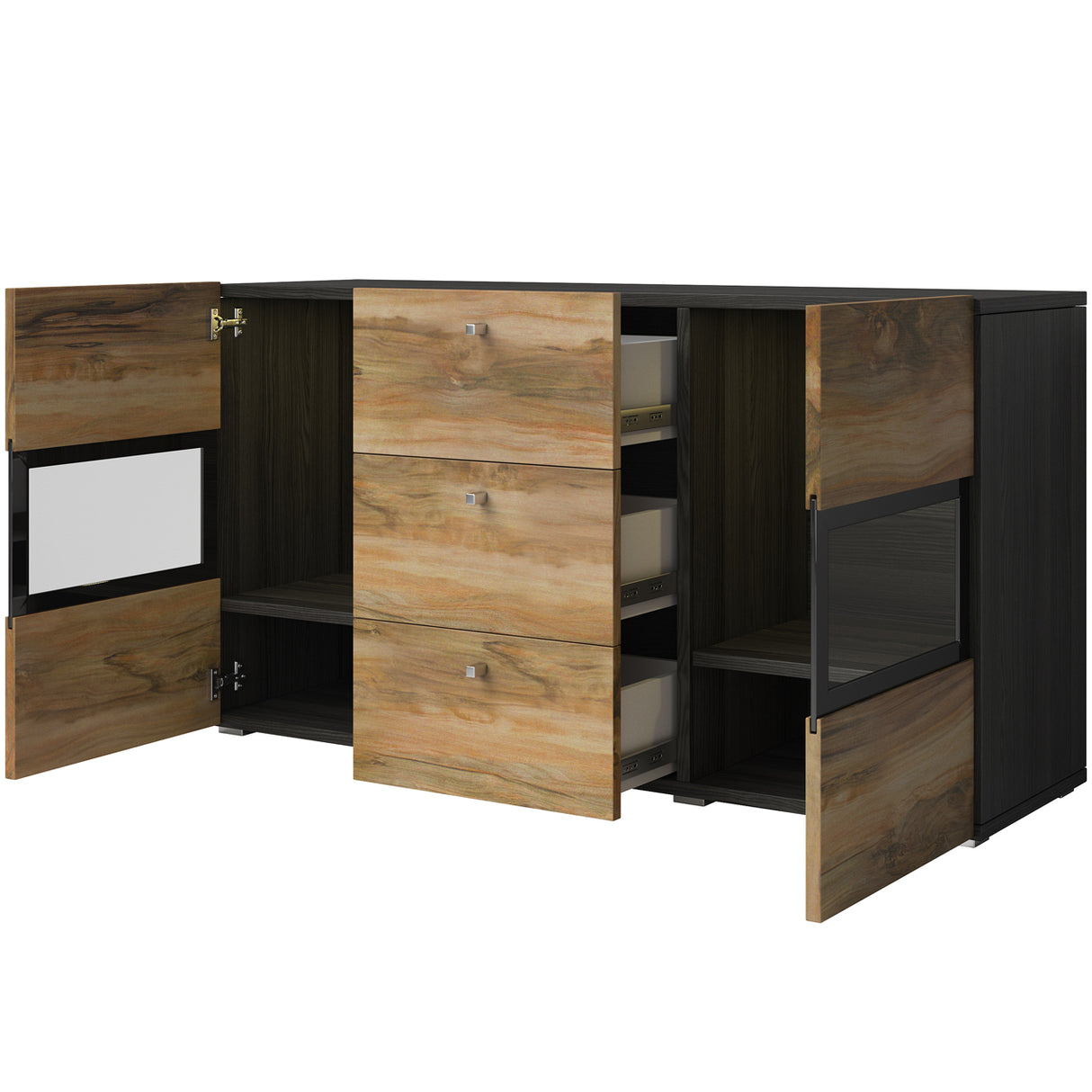 SIDEBOARD BAROS 132CM SHIEFERDimensions Width132cm Height70cm Depth39cmSpecific information ColorationSHIEFERMaterialLaminated furniture board LED lightingIt is not included in the priceAnna Furniture