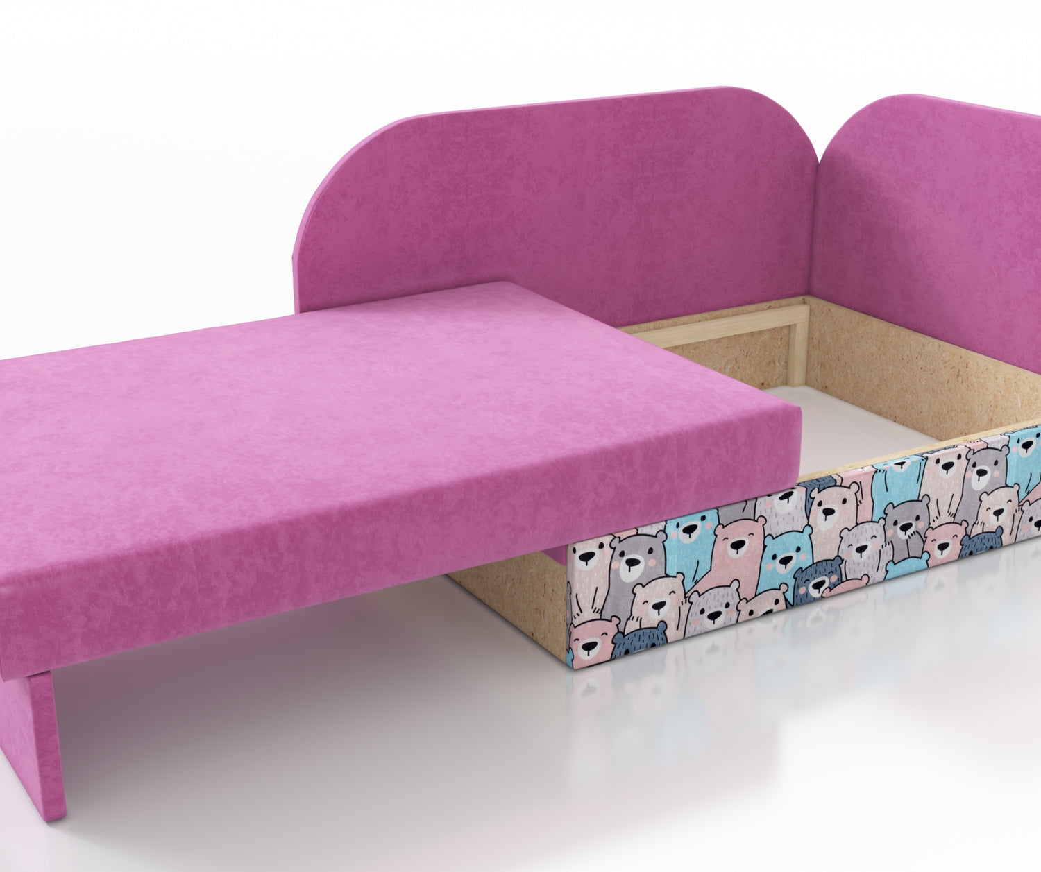 UNIVERSAL CORNER SOFA BED KUBUS CUBE PINK / TEDDY Children roomTHIS MODEL IS UNIVERSAL WHICH MEANS YOU CAN CHOOSE CORNER SIDE DURING ASSEMBLYCHILDREN CORNER SOFA BEDSOFKA NAROZNIK TAPCZANIK DZIECIECY - depth 77 cm- width 106 cm- height with bacon 50 cm- 7