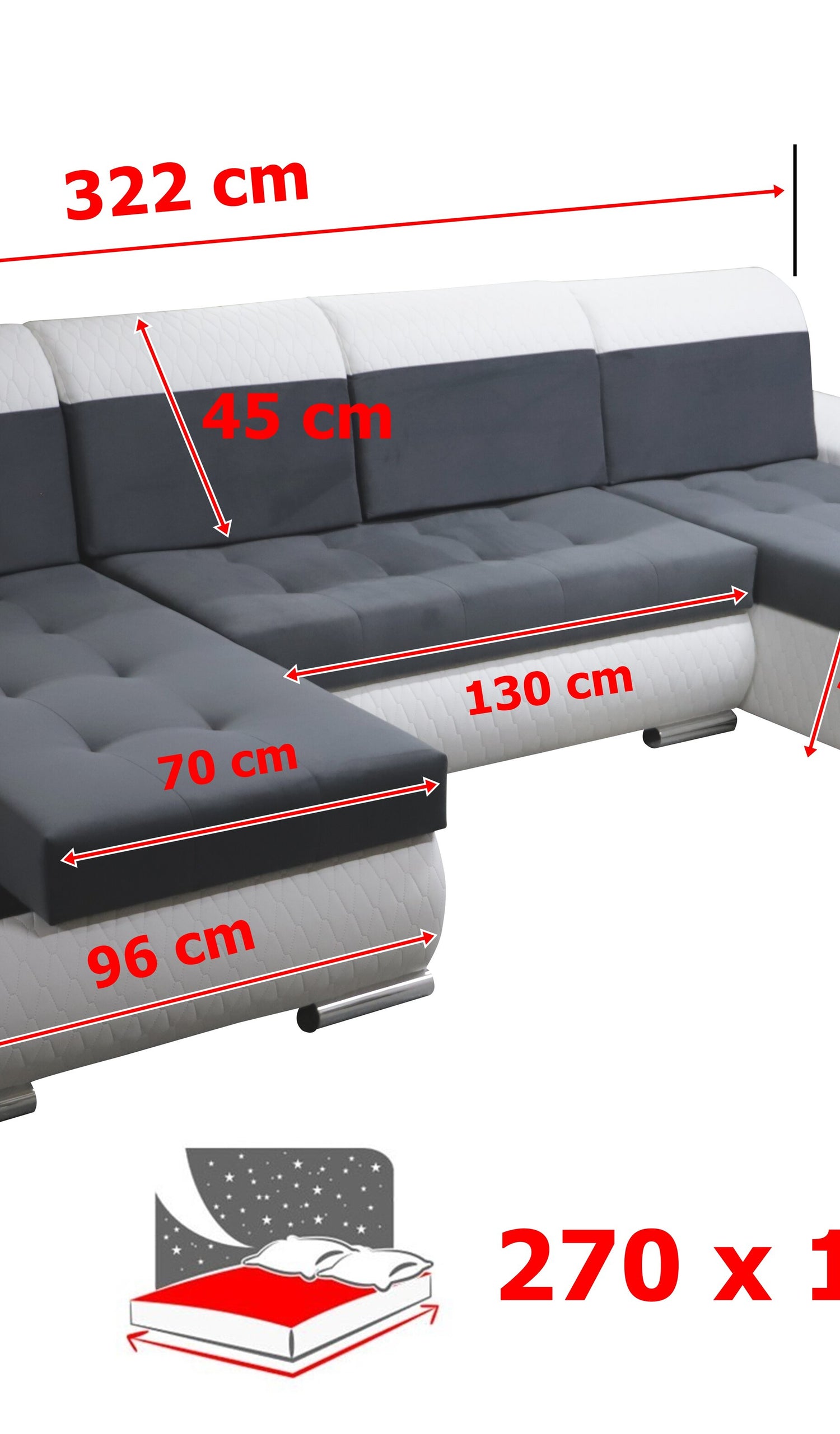 CORNER SOFA BED LONDON U SHAPE 2316/1114/60 322CM 3X STORAGE SPACE STAIN RESISTANT EASY CLEAN FABRIC / BONELL SPRINGS + FOAMFABRIC:CASABLANCA + FAUX LEATHERFEATURES:3X STORAGE CONTAINERS2XGLASS SHELFSTAIN RESISTANT FABRICBONELL SPRINGS + FOAMCASABLANCAIs