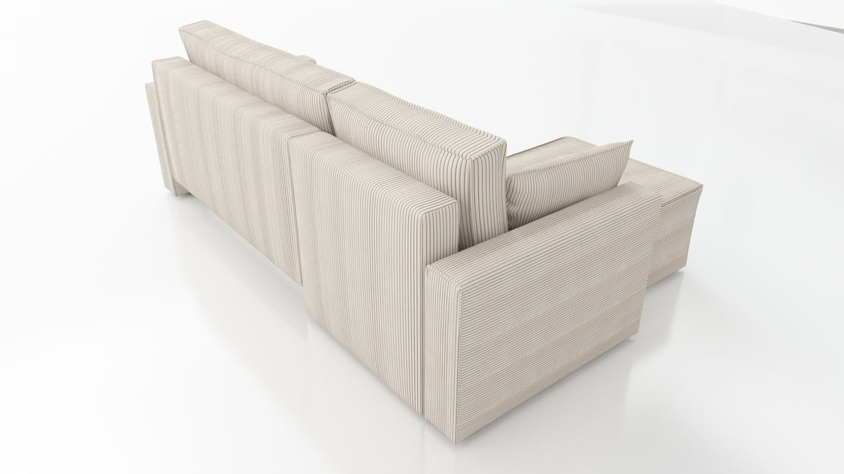 CORNER SOFA BED ROBI 240CM / SPRINGS + FOAM / CHOICE OF COLORThe corner sofa is made of corduroy fabricDimensions:sleeping area 131/206width 240 cmdepth 150 cmheight to the seat 41 cm* dimensions given with a tolerance of +/- 3 cmSpecification:- universal