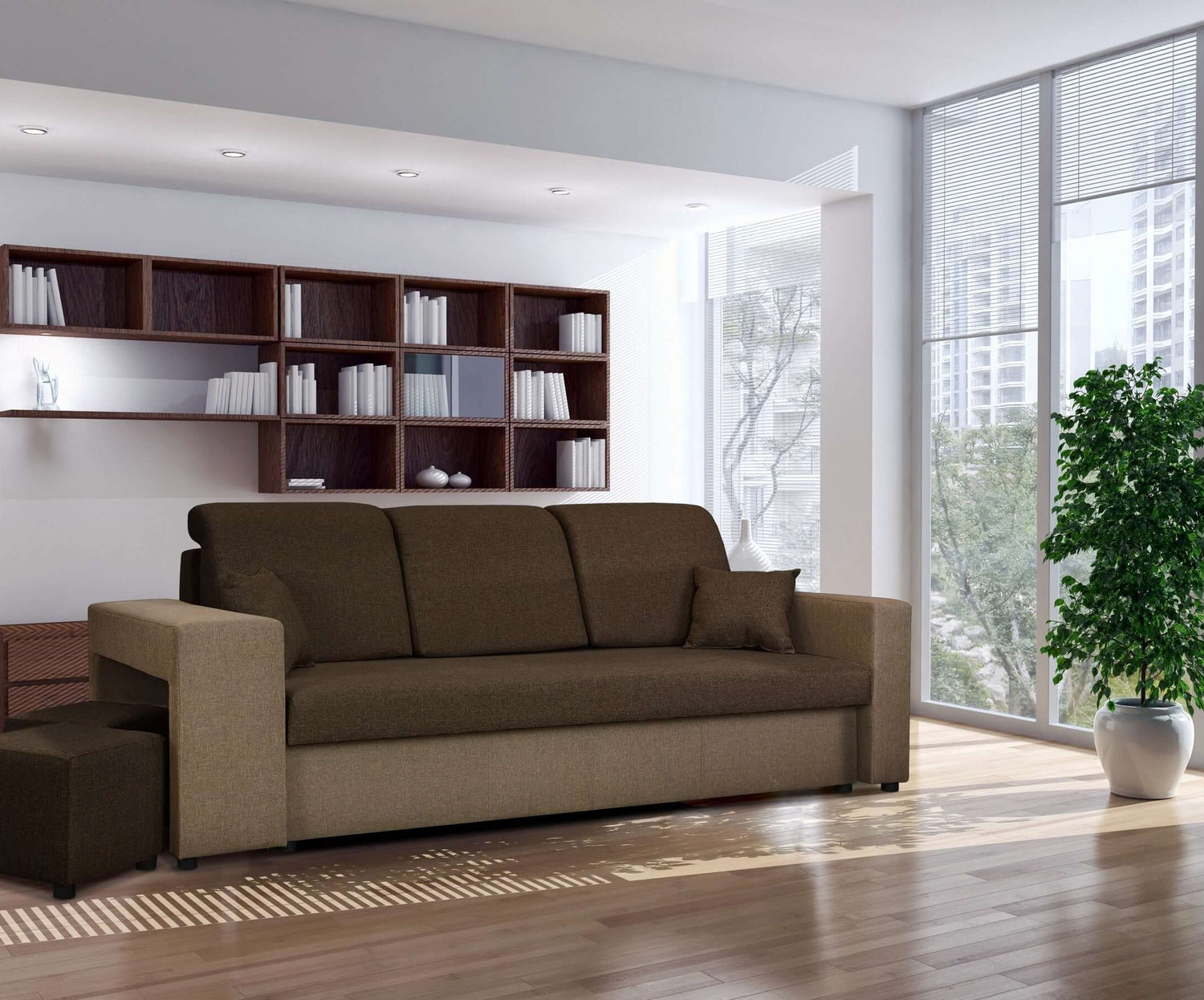 SOFA BED BALI 236CM / BONELL SPRINGS + FOAMFEATURES:BONELL SPRINGS + T28 FOAM 3 X LARGE BACKREST PILLOWS 2X SMALLER CUSHIONS 1X STORAGE SPACE 2X STOOLBed-folding function DL SYSTEM (The unfolding process involves gently lifting the seat up, extending it a
