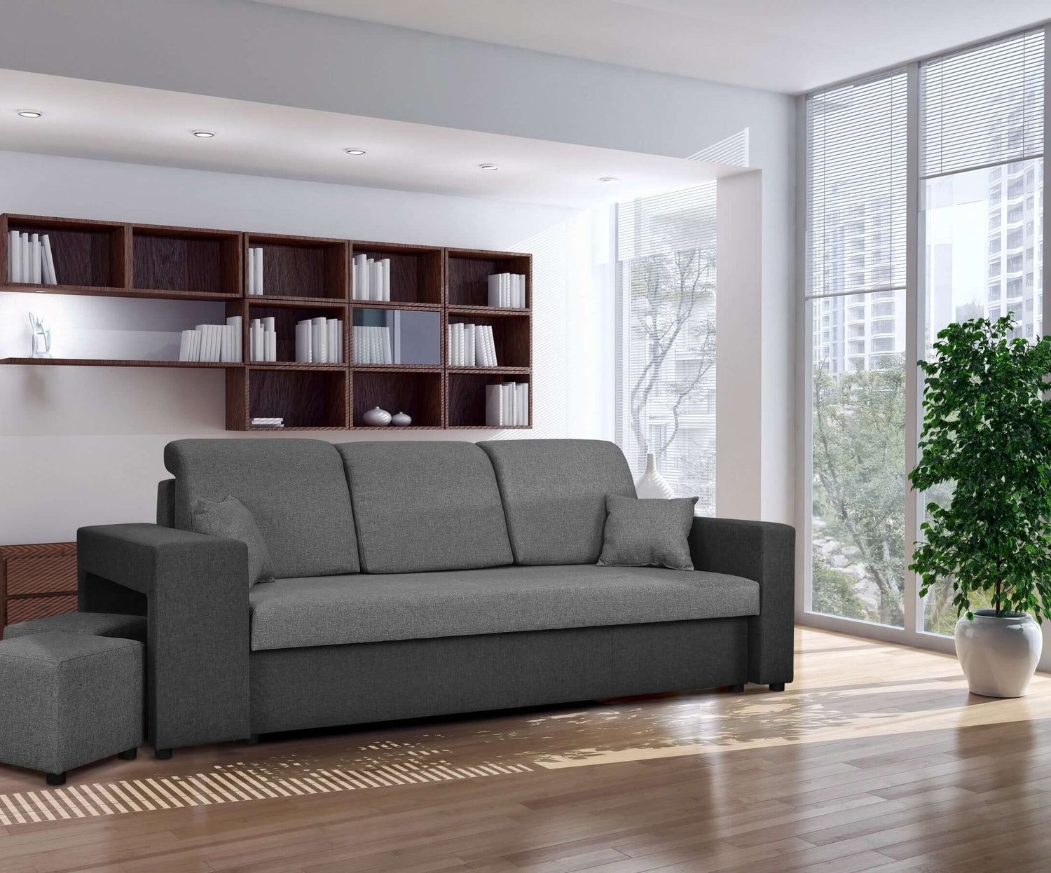 SOFA BED BALI 236CM / BONELL SPRINGS + FOAMFEATURES:BONELL SPRINGS + T28 FOAM 3 X LARGE BACKREST PILLOWS 2X SMALLER CUSHIONS 1X STORAGE SPACE 2X STOOLBed-folding function DL SYSTEM (The unfolding process involves gently lifting the seat up, extending it a
