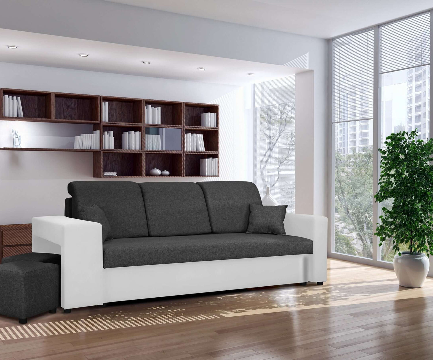 SOFA BED BALI 236CM / BONELL SPRINGS + FOAMFEATURES:BONELL SPRINGS + T28 FOAM 3 X LARGE BACKREST PILLOWS 2X SMALLER CUSHIONS 1X STORAGE SPACE 2X STOOLBed-folding function DL SYSTEM (The unfolding process involves gently lifting the seat up, extending it a