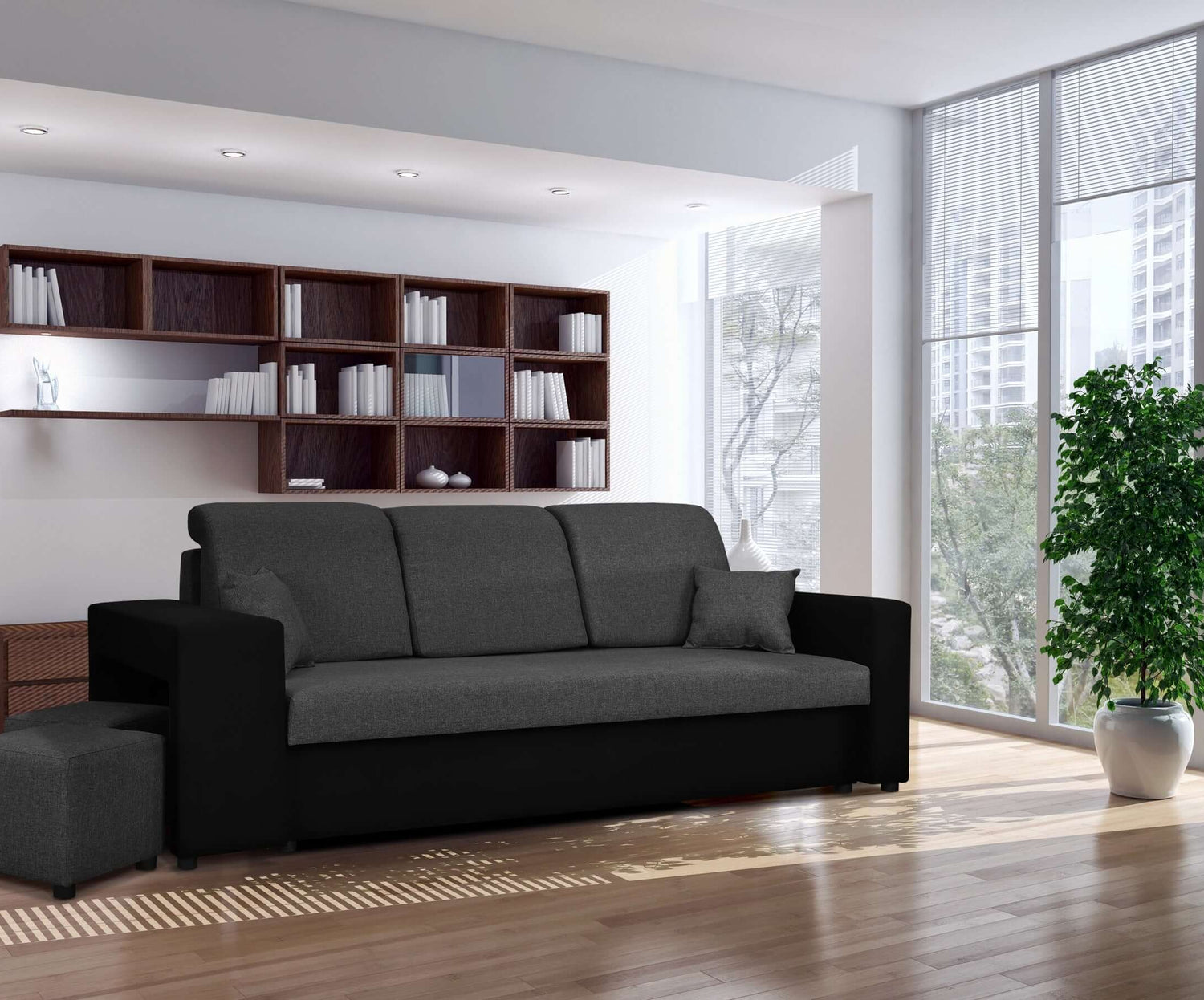 SOFA BED BALI 236CM / BONELL SPRINGS + FOAMFEATURES:BONELL SPRINGS + T28 FOAM 3 X LARGE BACKREST PILLOWS 2X SMALLER CUSHIONS 1X STORAGE SPACE 2X STOOLBed-folding function DL SYSTEM (The unfolding process involves gently lifting the seat up, extending it a