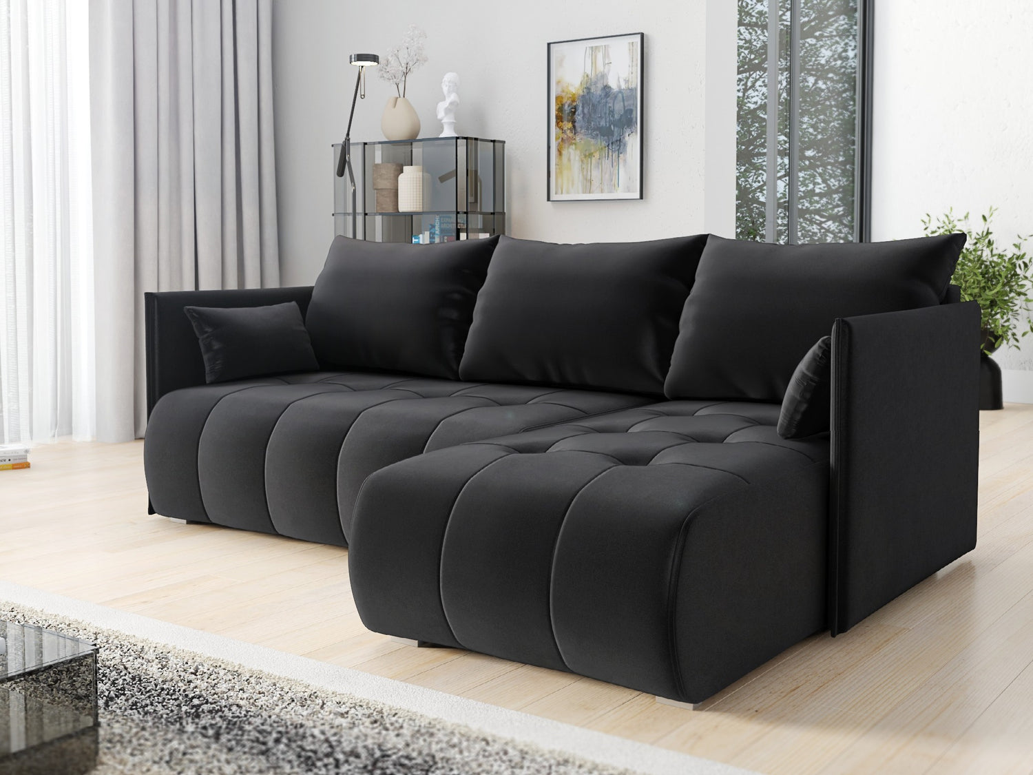 CORNER SOFA BED NESS 214CM / SPRINGS + FOAM / CHOICE OF COLORDimensions: sleeping area 140/206 width 214 cm depth 152 cm height to the seat 40 cm* dimensions given with a tolerance of +/- 3 cmSpecification:- universal, free-standing corner sofa- wave spri