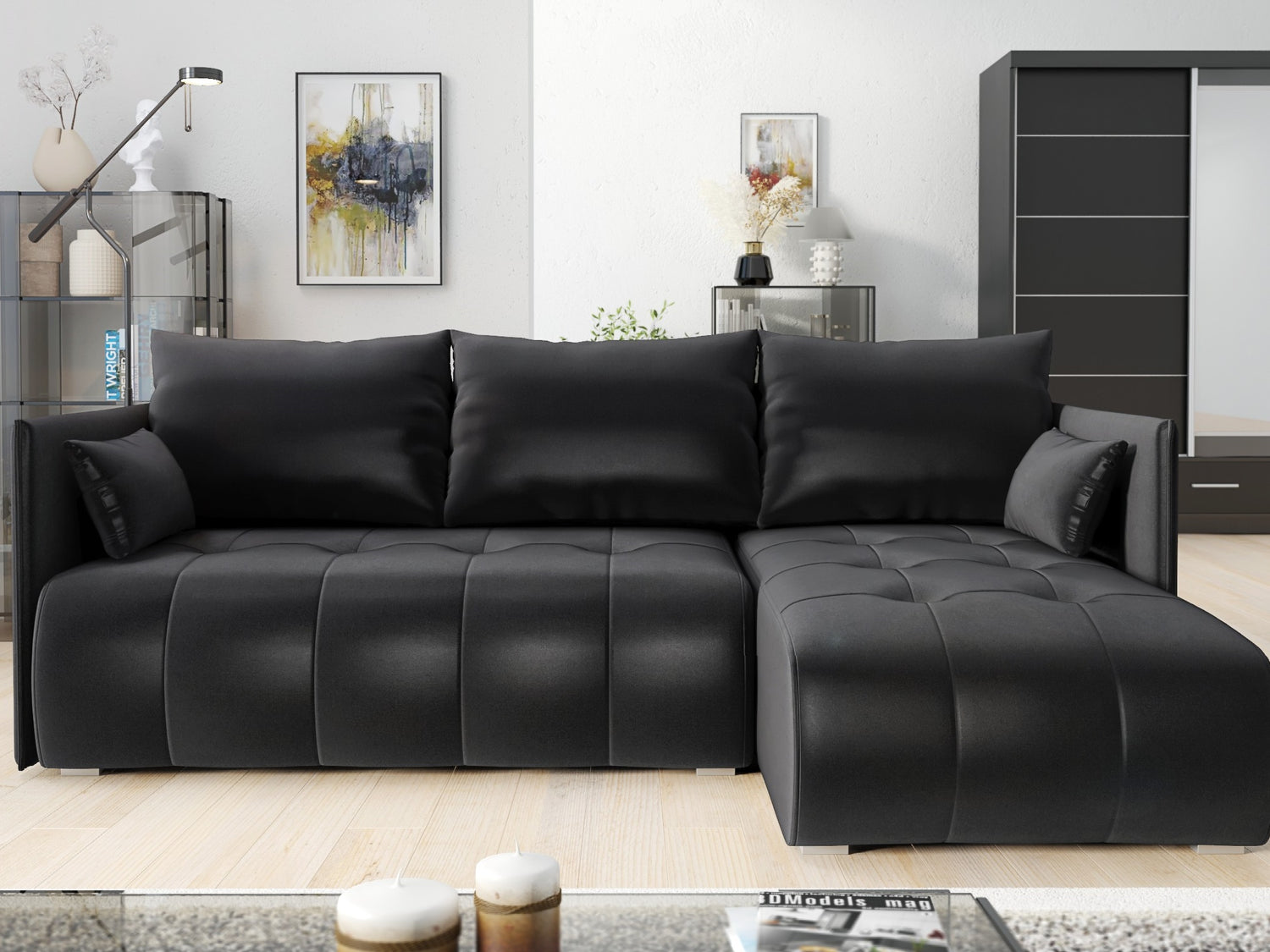 CORNER SOFA BED NESS 214CM / SPRINGS + FOAM / CHOICE OF COLORDimensions: sleeping area 140/206 width 214 cm depth 152 cm height to the seat 40 cm* dimensions given with a tolerance of +/- 3 cmSpecification:- universal, free-standing corner sofa- wave spri