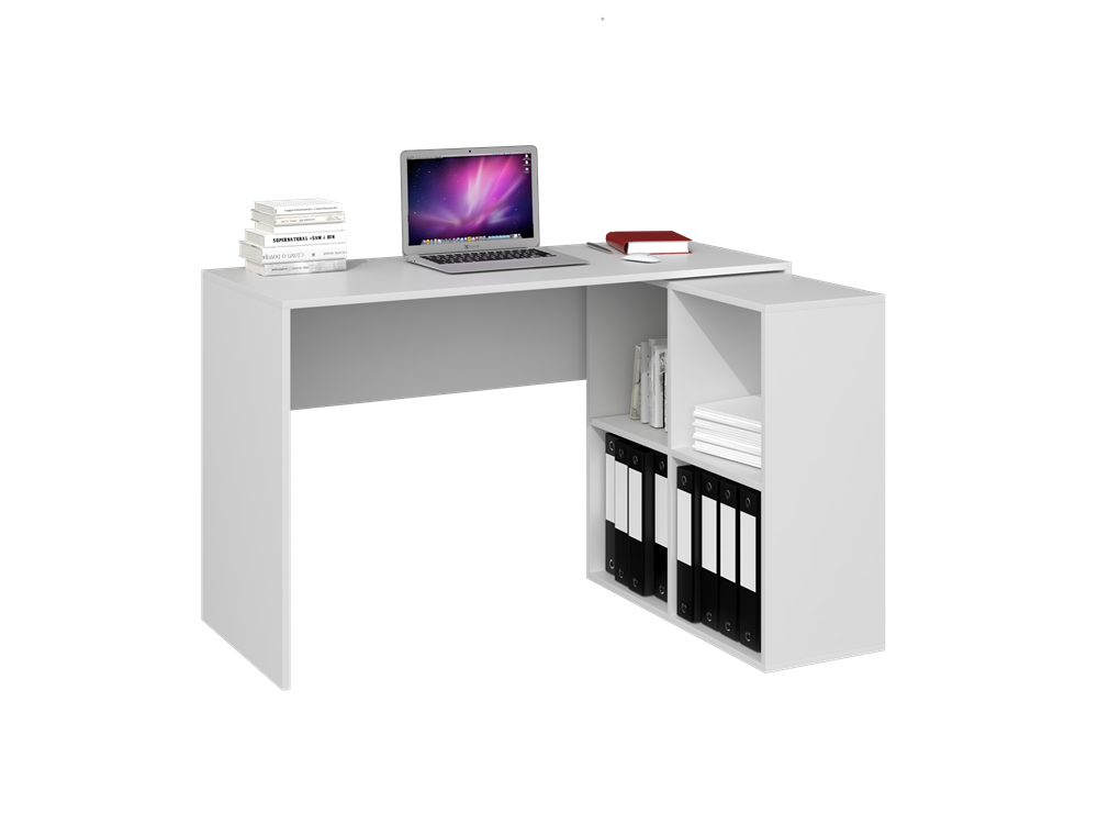 CORNER DESK PLUS BOOKCASE 2X2 WHITE MATfunctionality simple and modern design creates a comfortable work space smooth sides without end caps easy assembly assembly instructions in the packageMATERIAL: Body and fronts - 16mm laminated chipboard.Edges - fin