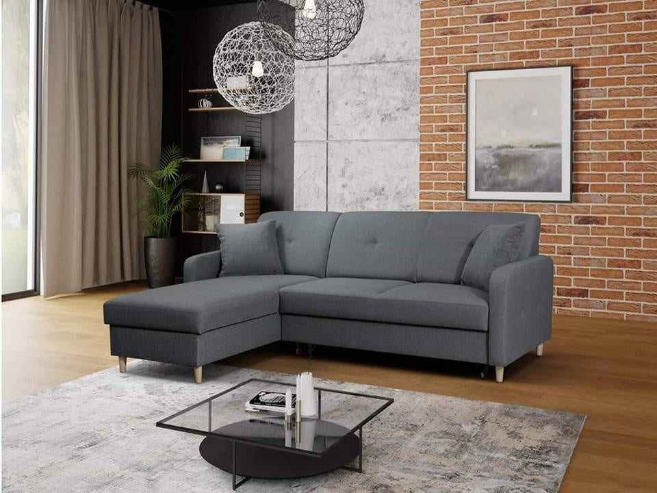 CORNER SOFA BED MILLI HUGO 94 GREY 220cm / SPRINGS + FOAMMADE IN HUGO FABRIC CLICK HEREWavy springs ✔ Easy to turn it into bed ✔ Storage space✔ Wooden legs ✔ Dimensions: W: 220cm D:165cm, H of seat 42cmAnna Furniture