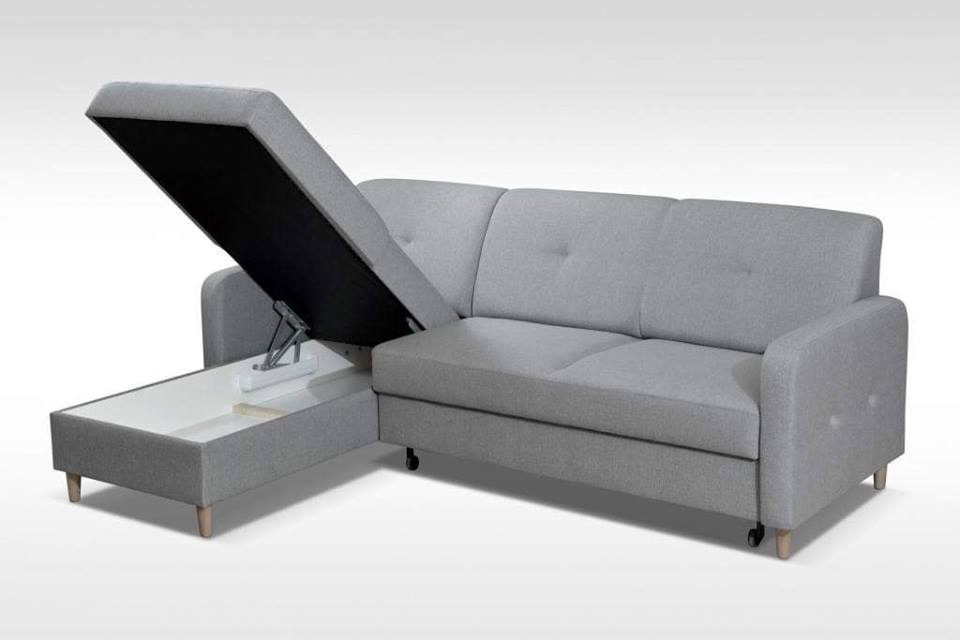 CORNER SOFA BED MILLI HUGO 94 GREY 220cm / SPRINGS + FOAMMADE IN HUGO FABRIC CLICK HEREWavy springs ✔ Easy to turn it into bed ✔ Storage space✔ Wooden legs ✔ Dimensions: W: 220cm D:165cm, H of seat 42cmAnna Furniture