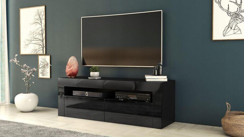 TV STAND DACO 2 BLACK GLOSS FRONTS 140CM