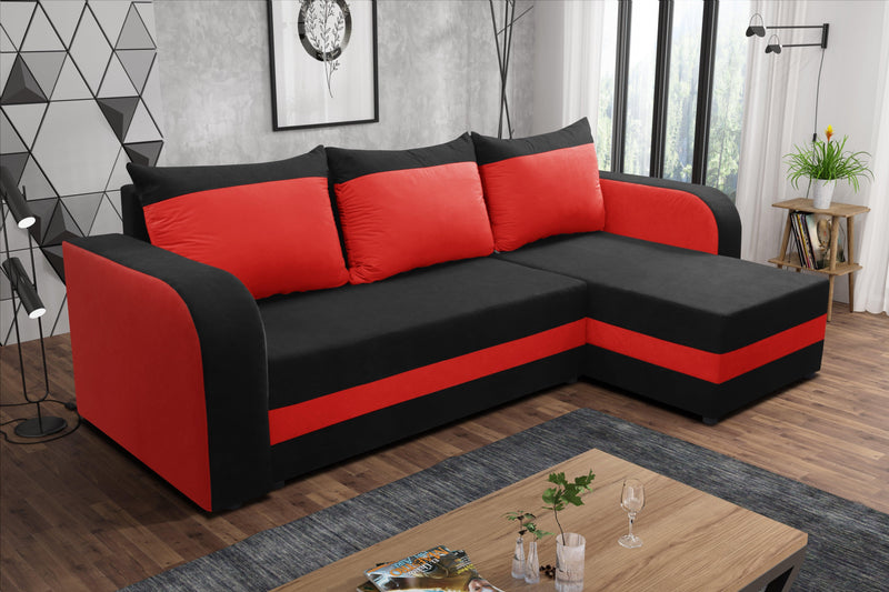 CORNER SOFA BED ALEXA BLCK / RED 238cm universal