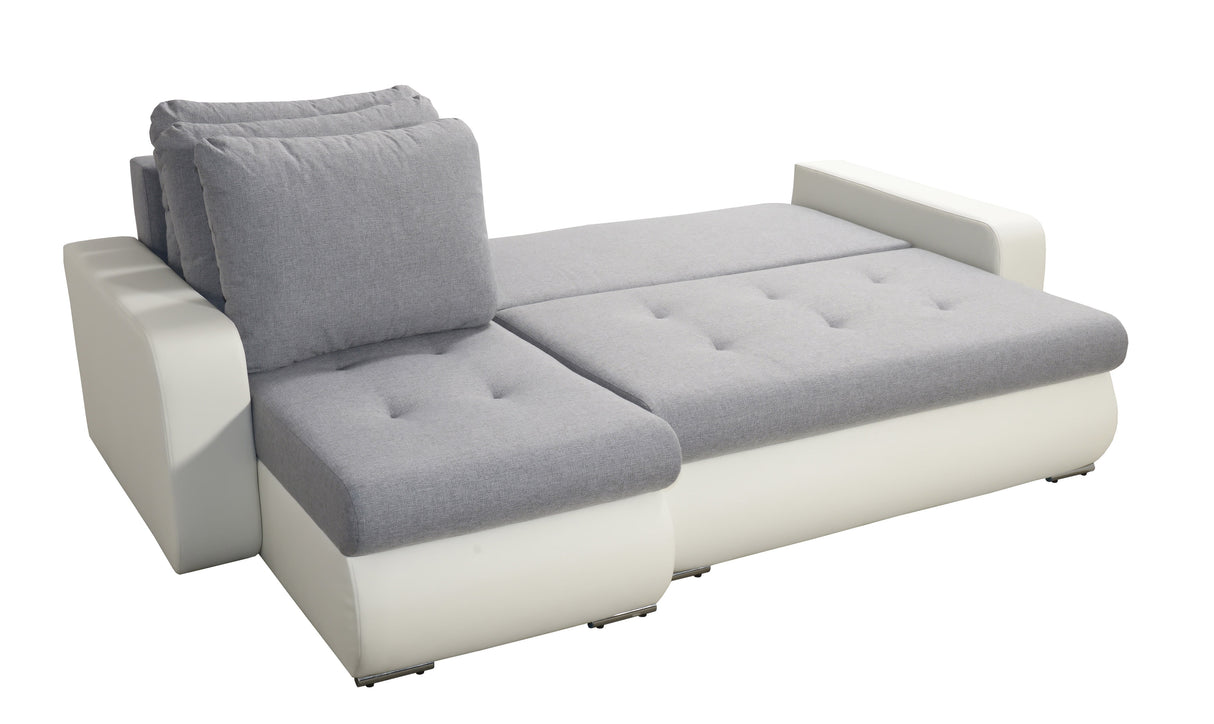 CORNER SOFA BED DAVY CHOICE OF COLOR 238CM / SPRINGS + FOAMTHIS MODEL IS UNIVERSAL WHICH MEANS YOU CAN CHOOSE CORNER SIDE DURING ASSEMBLY BOTTOM FAUX LEATHER 3x PILLOWS INCLUDED1X STORAGE SPACECHROME LEGSWAVY SPRINGS + FOAMDimensions: - width 236 cm - dep