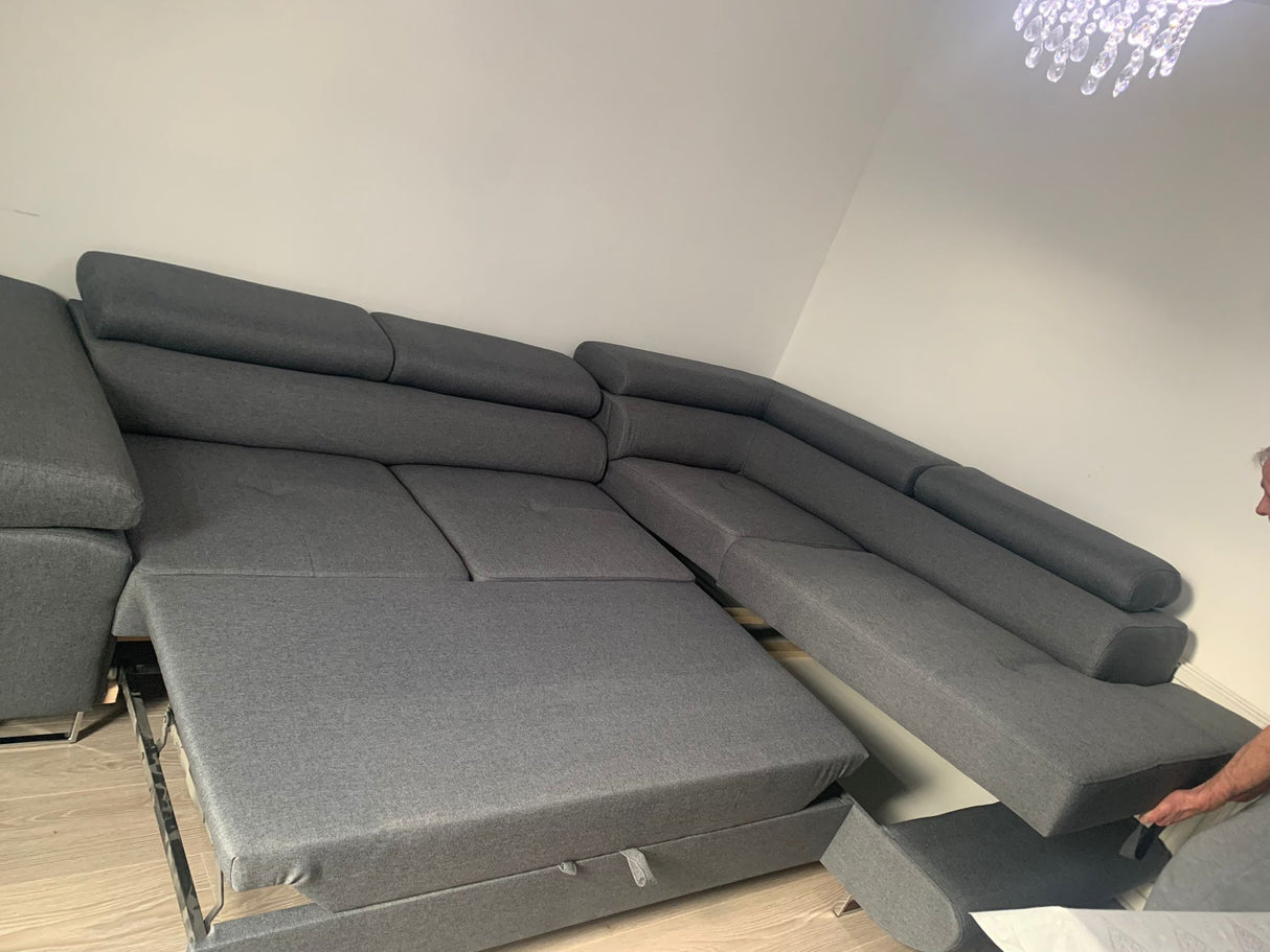 CORNER SOFA BED ASH 275CM MALMO 95 / SPRINGS + FOAMMade in Malmo fabric click hereProduct dimensions:- width: 275 cm- depth: 203 cm- seat depth: 56 cm- seat height: 43 cm- corner height: 90 cm- sleeping area: 125x195 cmThe corner is made of high quality m