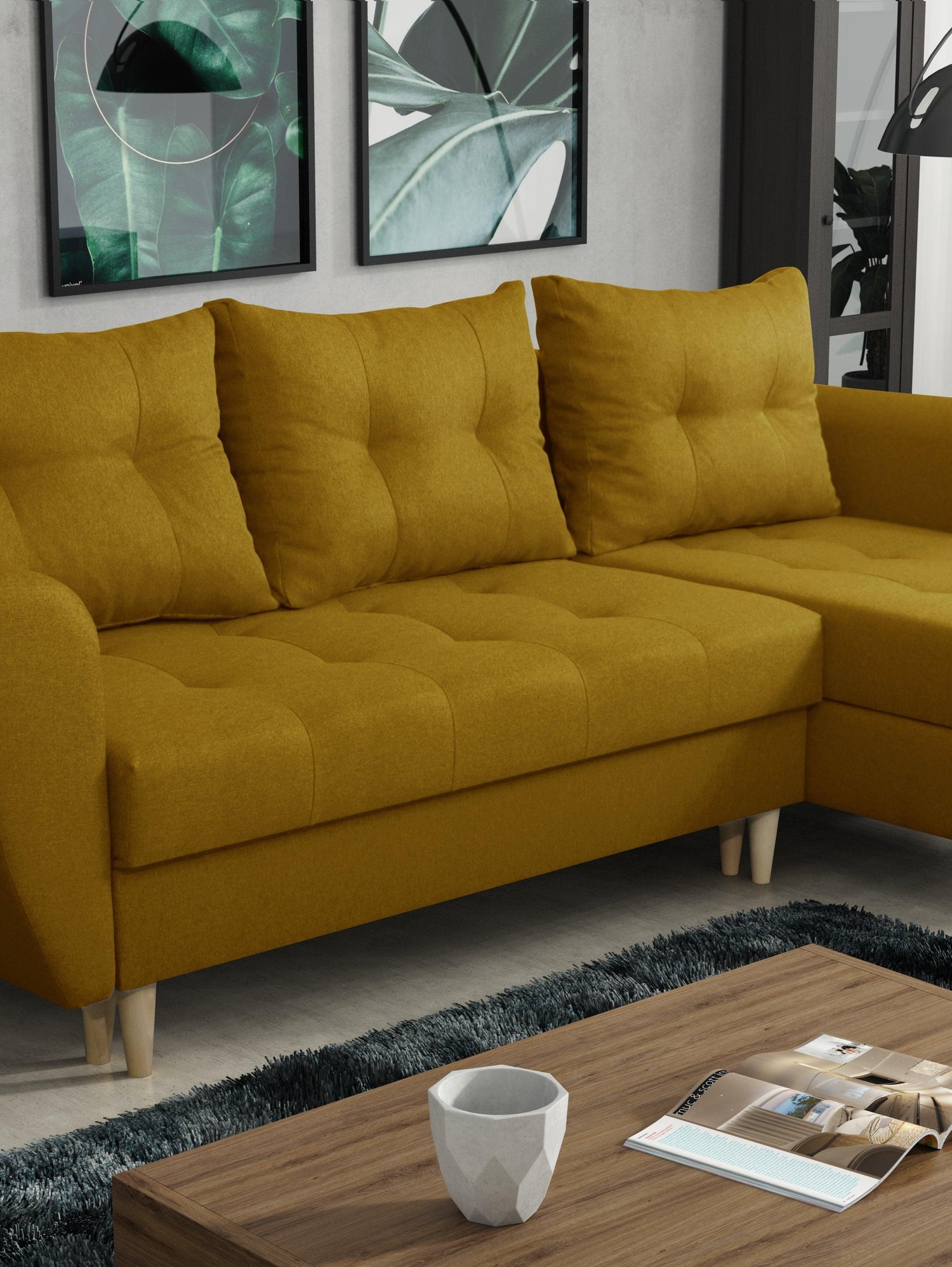 CORNER SOFA BED PALMO 2X STORAGE SPACE YELLOW MALMO 41 240cm universal RIGHT/LEFT CORNER / BONELL SPRINGS + FOAMVIEW ALL COLORS CLICK HERETHIS MODEL IS UNIVERSAL WHICH MEANS YOU CAN CHOOSE CORNER SIDE DURING ASSEMBLYMADE IN MALMO FABRIC CLICK HERE3x PILL