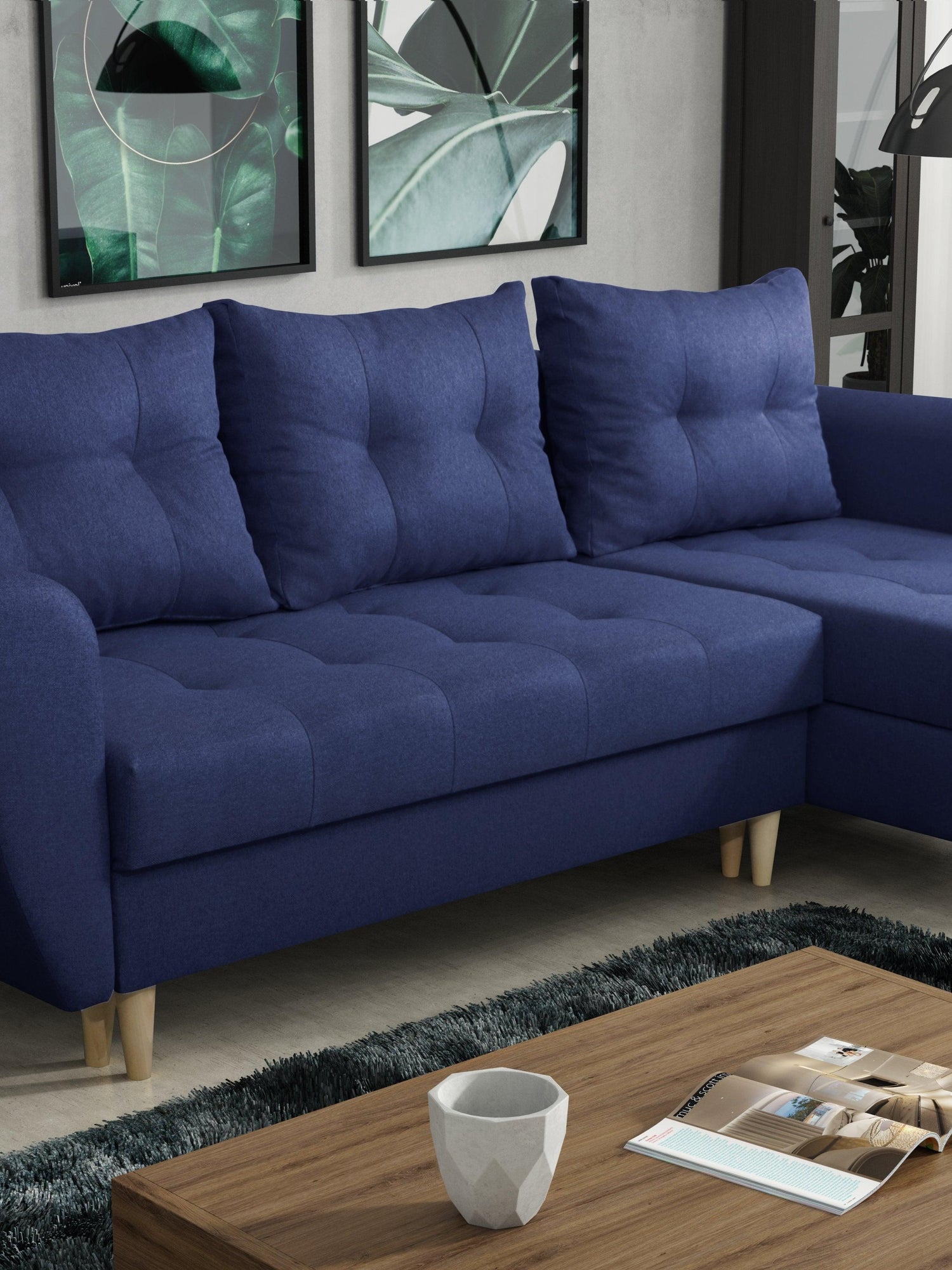 CORNER SOFA BED PALMO 2X STORAGE SPACE BLUE MALMO 79 240cm universal RIGHT/LEFT CORNER / BONELL SPRINGS + FOAMVIEW ALL COLORS CLICK HERETHIS MODEL IS UNIVERSAL WHICH MEANS YOU CAN CHOOSE CORNER SIDE DURING ASSEMBLYMADE IN MALMO FABRIC CLICK HERE3x PILLOW