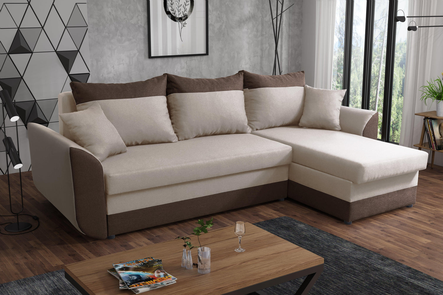 CORNER SOFA BED TRINITY 234CM 2x STORAGE SPACE / FOAM2X Storage space CHOICE OF COLOR FOAM T30MADE IN MALMO FABRIC CLICK HERE Dimensions W: 234cm D:146cm H: 86CM Sleeping area: 131x200cm THIS MODEL IS UNIVERSAL WHICH MEANS YOU CAN CHOOSE CORNER SIDE DURIN