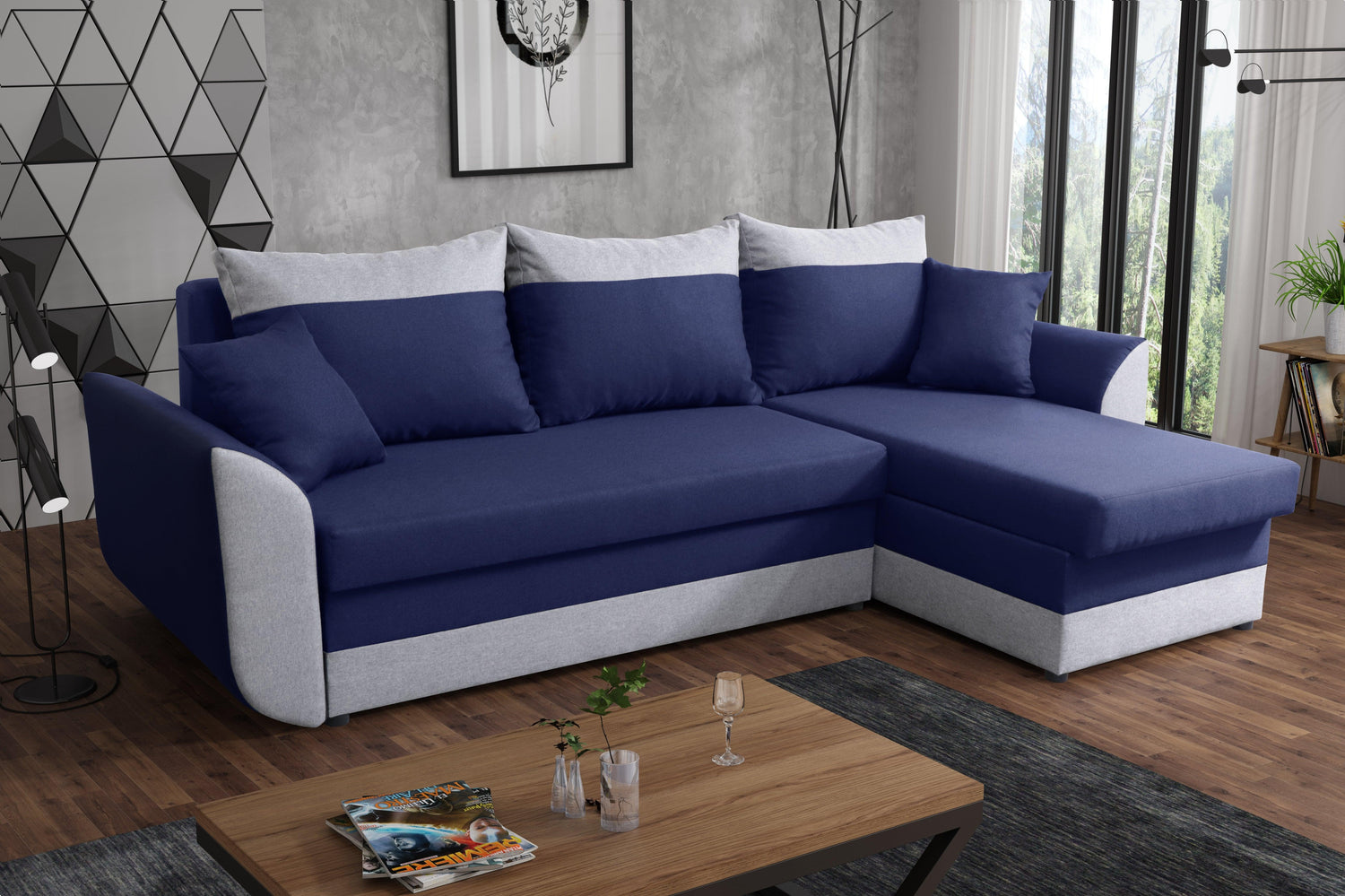 CORNER SOFA BED TRINITY 234CM 2x STORAGE SPACE / FOAM2X Storage space CHOICE OF COLOR FOAM T30MADE IN MALMO FABRIC CLICK HERE Dimensions W: 234cm D:146cm H: 86CM Sleeping area: 131x200cm THIS MODEL IS UNIVERSAL WHICH MEANS YOU CAN CHOOSE CORNER SIDE DURIN