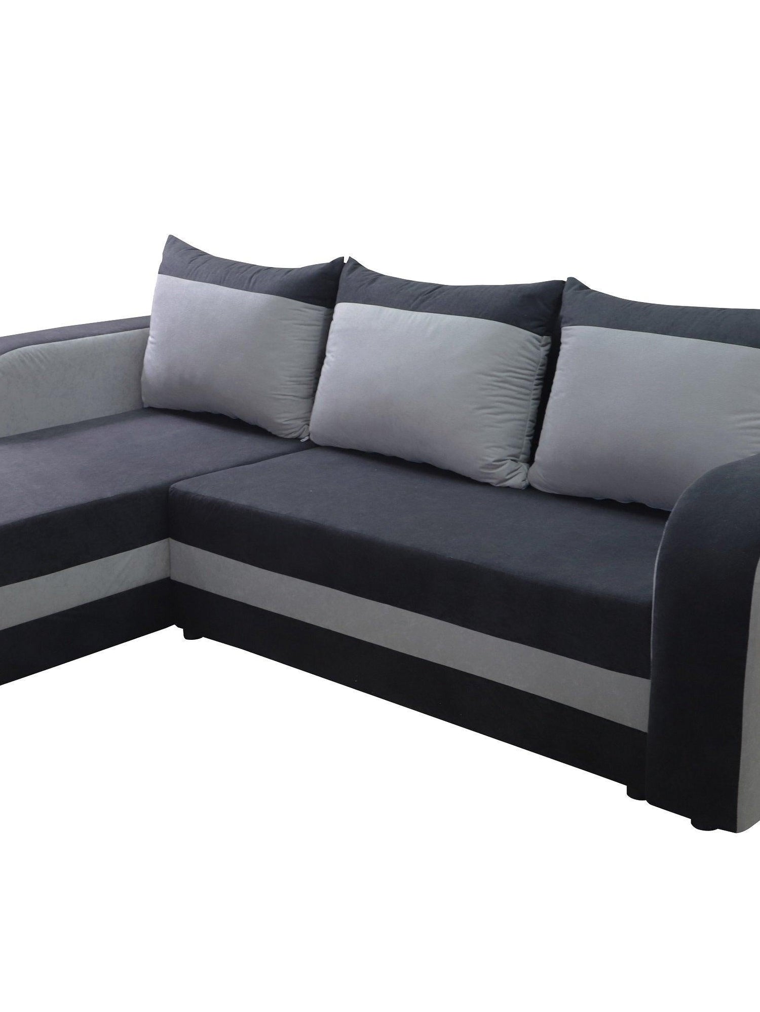 CORNER SOFA BED ALEXA BLACK/BLUE 238cm universal RIGHT/LEFT CORNER / FOAMTHIS MODEL IN UNIVERSAL WHICH MEANS YOU CAN CHOOSE CORNER SIDE DURING ASSEMBLY3x PILLOWS INCLUDED1X STORAGE SPACESLEEPING FUNCTIONDIMENTIONSWidth: 238 cmDepth: 140cmSleeping area: 20