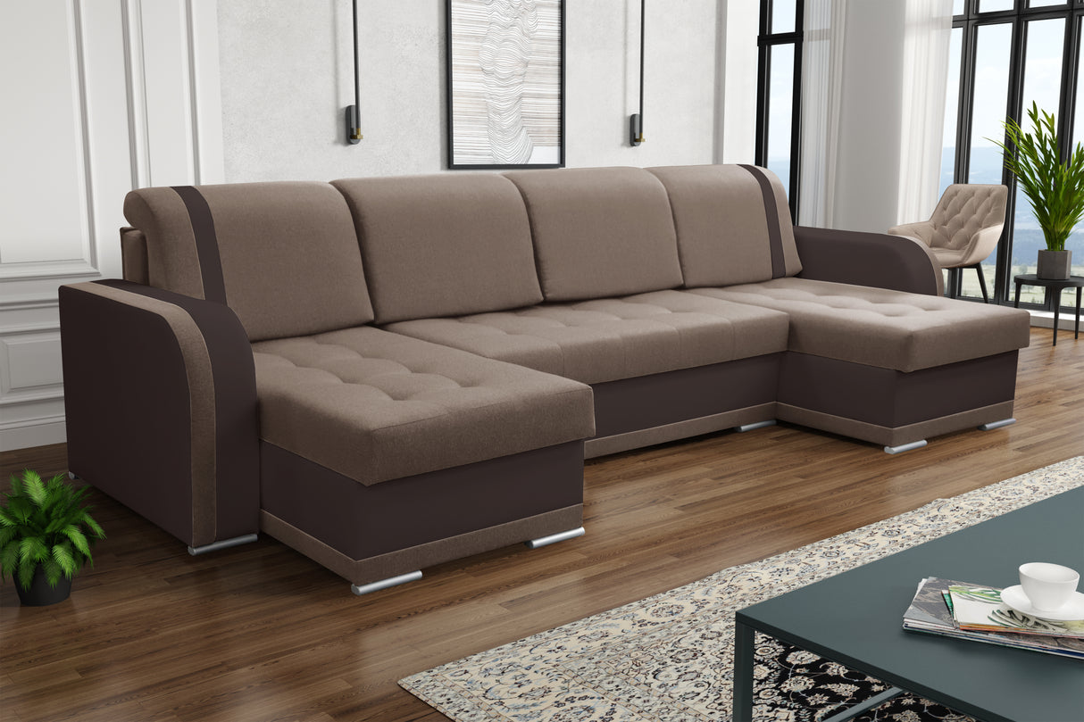 CORNER SOFA BED DINA U SHAPE 308CM 3X STORAGE SPACE CHOICE OF COLOR / BONELL SPRINGS + FOAM3X STORAGE SPACEBONELL SPRINGS + FOAMFABRIC INARI + FAUX LEATHERSIZEWIDTH 308CMDEEPTH 140CMHEIGHT 90CMSLEEPING AREA 270X140CMPACKED WEIGHT/DIMENTIONS 1/4 42kg 43x13
