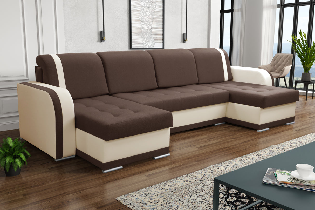 CORNER SOFA BED DINA U SHAPE 308CM 3X STORAGE SPACE CHOICE OF COLOR / BONELL SPRINGS + FOAM3X STORAGE SPACEBONELL SPRINGS + FOAMFABRIC INARI + FAUX LEATHERSIZEWIDTH 308CMDEEPTH 140CMHEIGHT 90CMSLEEPING AREA 270X140CMPACKED WEIGHT/DIMENTIONS 1/4 42kg 43x13