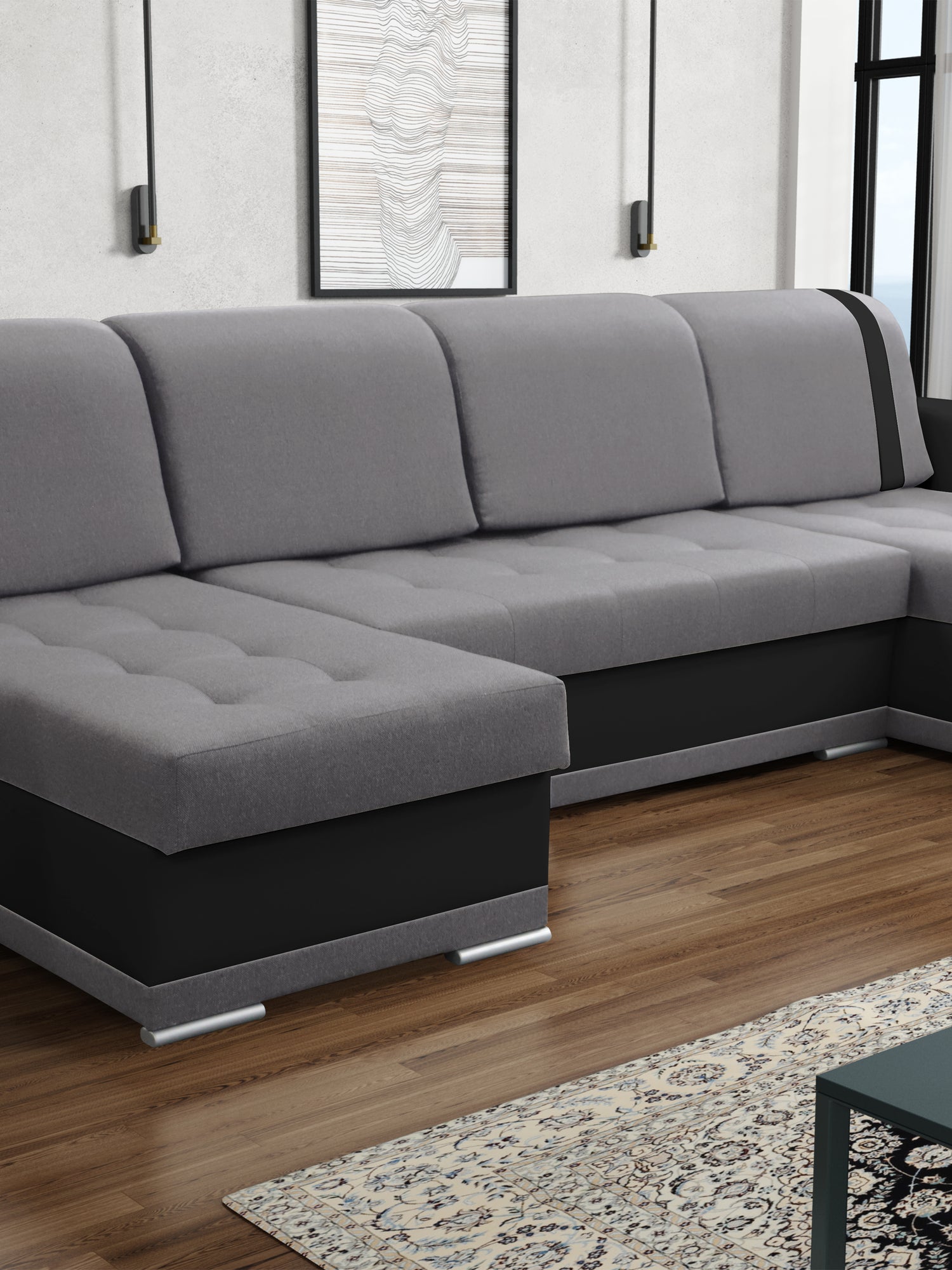 CORNER SOFA BED DINA U SHAPE 308CM 3X STORAGE SPACE CHOICE OF COLOR / BONELL SPRINGS + FOAM3X STORAGE SPACEBONELL SPRINGS + FOAMFABRIC INARI + FAUX LEATHERSIZEWIDTH 308CMDEEPTH 140CMHEIGHT 90CMSLEEPING AREA 270X140CMPACKED WEIGHT/DIMENTIONS 1/4 42kg 43x13