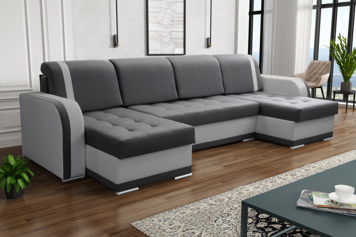 CORNER SOFA BED DINA U SHAPE 308CM 3X STORAGE SPACE CHOICE OF COLOR / BONELL SPRINGS + FOAM3X STORAGE SPACEBONELL SPRINGS + FOAMFABRIC INARI + FAUX LEATHERSIZEWIDTH 308CMDEEPTH 140CMHEIGHT 90CMSLEEPING AREA 270X140CMPACKED WEIGHT/DIMENTIONS 1/4 42kg 43x13
