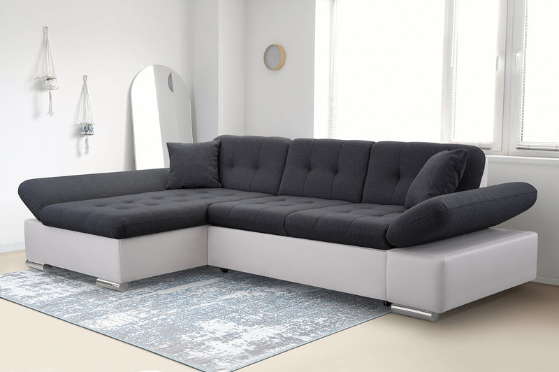 CORNER SOFA BED TOKYO BLACK/WHITE 278cm TATUM 283 / SOFT 17 - Anna Furniture