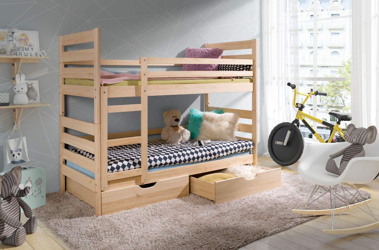 WOODEN BUNK BED JAN 196X88CMDimensions:196 x 88cmheight: 80cmmattress: 190x80cmMATTRESS NOT INCLUDEDAnna Furniture