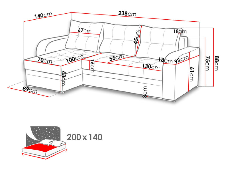 CORNER SOFA BED SAM GRAPHITE / WHITE 236CM universal RIGHT/LEFT CORNER - Anna Furniture