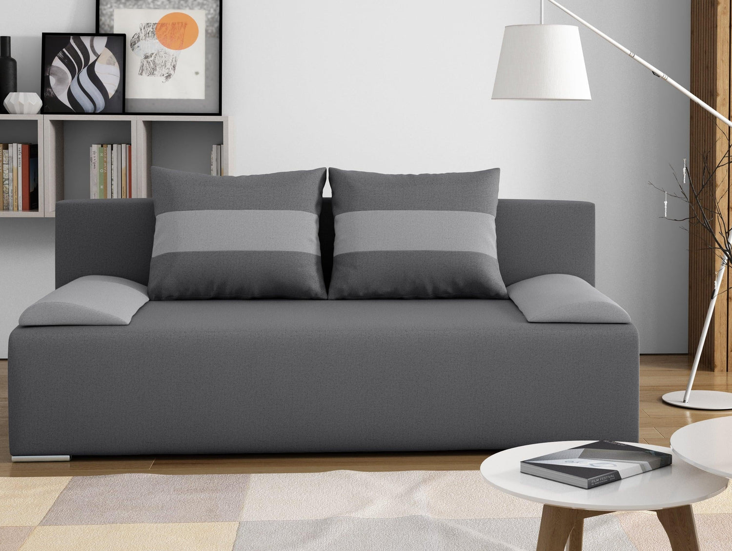 SOFA BED VERA 197CM BLUE/BEIGE / FOAMMADE IN INARI FABRIC CLICK HEREThe couch is made of high-quality materials. Its solid frame is made of solid wood and furniture board.The seat and backrest are made of first-class foam, which makes it relatively resist