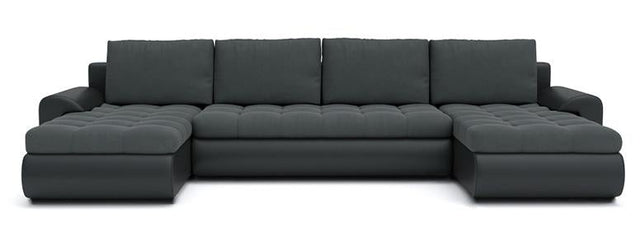 CORNER SOFA BED PRADO U SHAPE TRINITY 15/1114 GRAPHITE / BLACK FAUX LEATHER 300cm WATER RESISTANT FABRIC / SPRINGS + FOAMWavy springs CHOICE OF COLOR large sleeping areaSeat and cushions made of Trinity Fabric click here bottom and sides made on faux leat