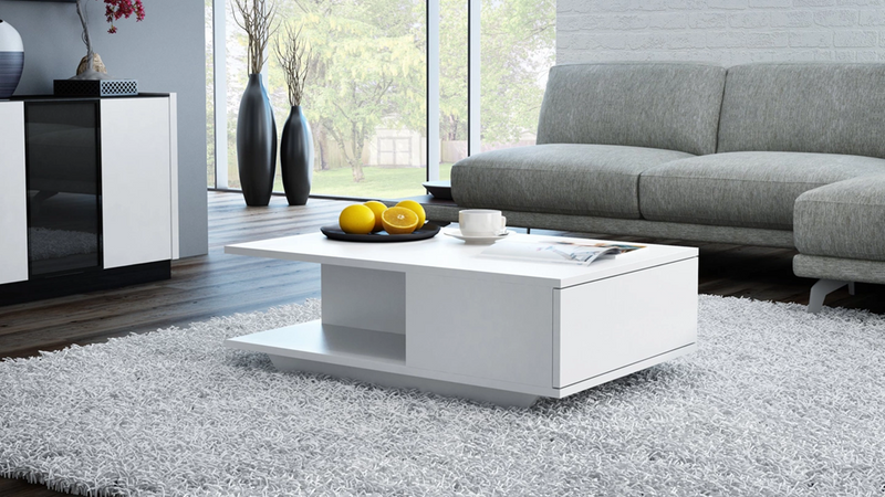 COFFEE TABLE DENVER WHITE MATT TOP AND DRAW FRONT 60x90cm - Anna Furniture