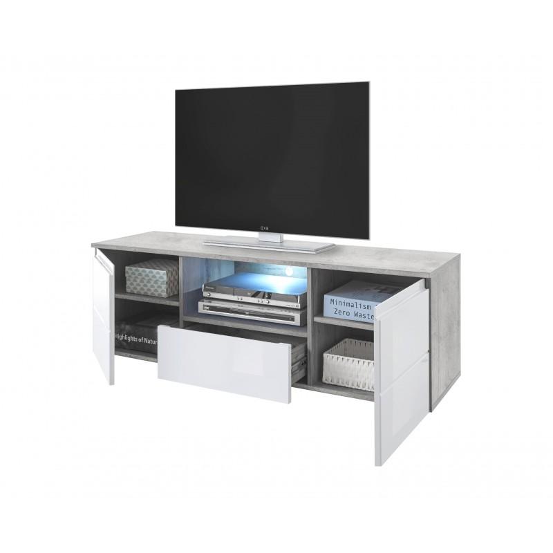 TV STAND MEZZO 160CM GREY/WHITE GLOSS FRONTSDIMENSIONS: Depth: 35 cm Width: 160 cm Height: 45 cmThe universal look will meet the expectations of all those who value a combination of simplicity and elegance Minimalist design Handle-free fronts ensure comfo