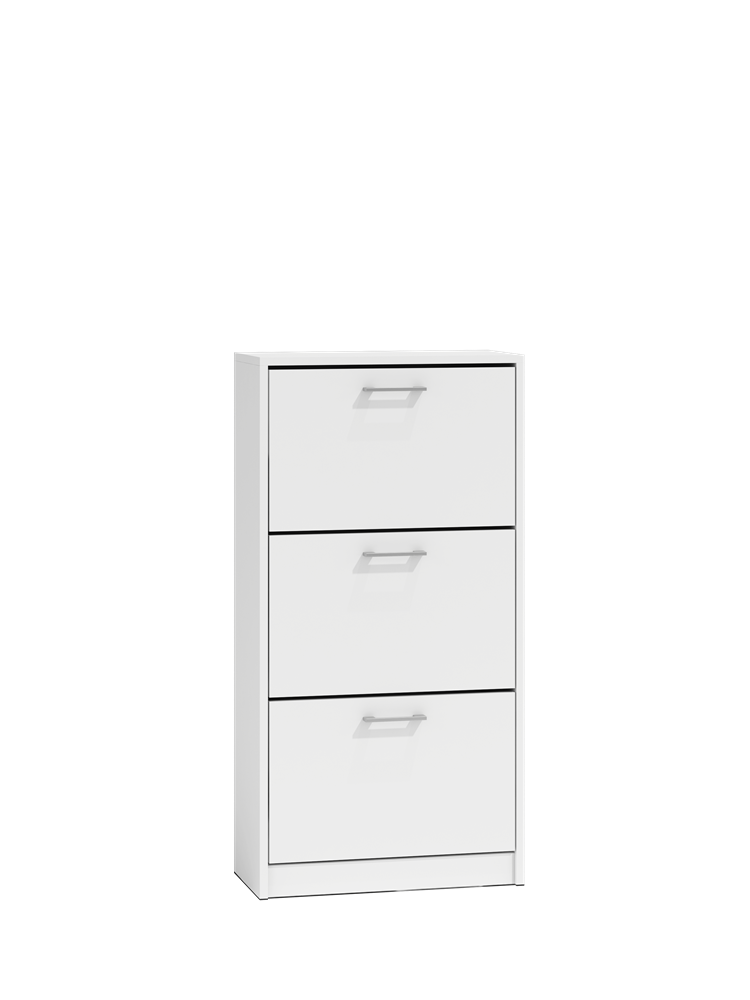 PAULA SHOE CABINET - WHITE 116CM X 60CMMATERIAL: Body and fronts - 16mm laminated chipboard.Edges - finished with ABS plastic (characterized by high mechanical and chemical resistance)Drawers - on roller guides, it is a guarantee of comfortable and, above
