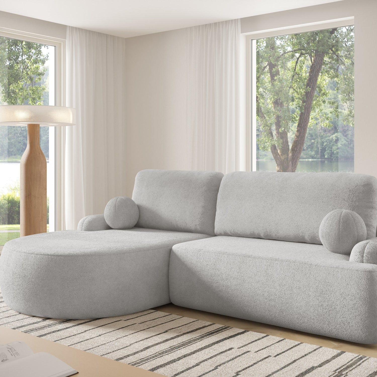 CANAPÉ-LIT D'ANGLE LUNA 264CM universel COIN DROIT/GAUCHE / TISSU EN MOUSSE ANTI-TACHE