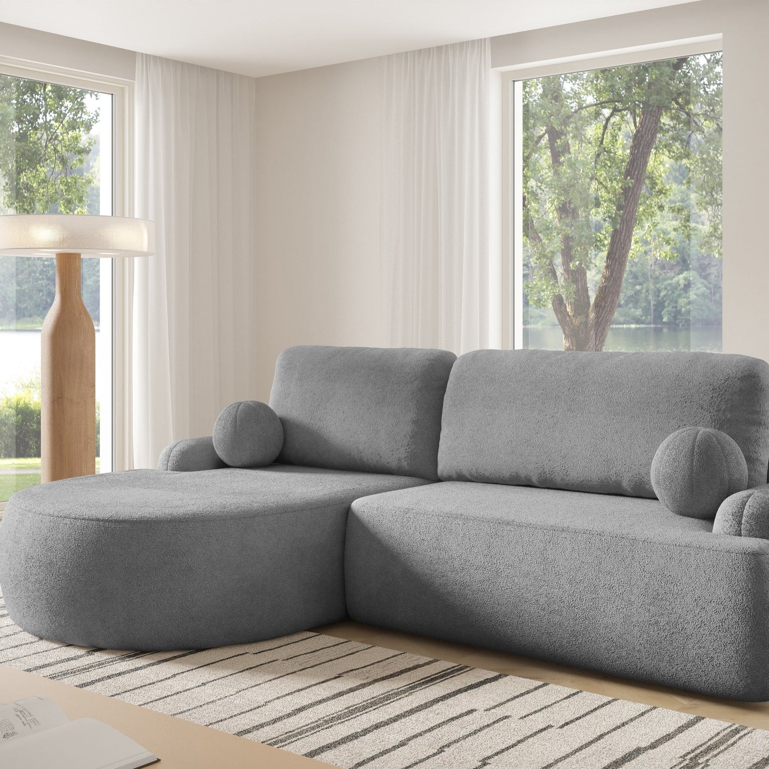 CANAPÉ-LIT D'ANGLE LUNA 264CM universel COIN DROIT/GAUCHE / TISSU EN MOUSSE ANTI-TACHE