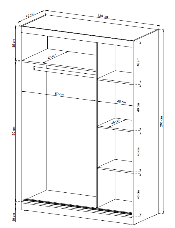 SLIDING DOOR WARDROBE MAJA I MIRROR 130CM WHITESliding wardrobes with mirrors - a clever way to optically enlarge the room Maximize your space with the MAJA 1 MIRROR 130CM WHITE sliding door wardrobe. The mirrored panel create the illusion of more room, m