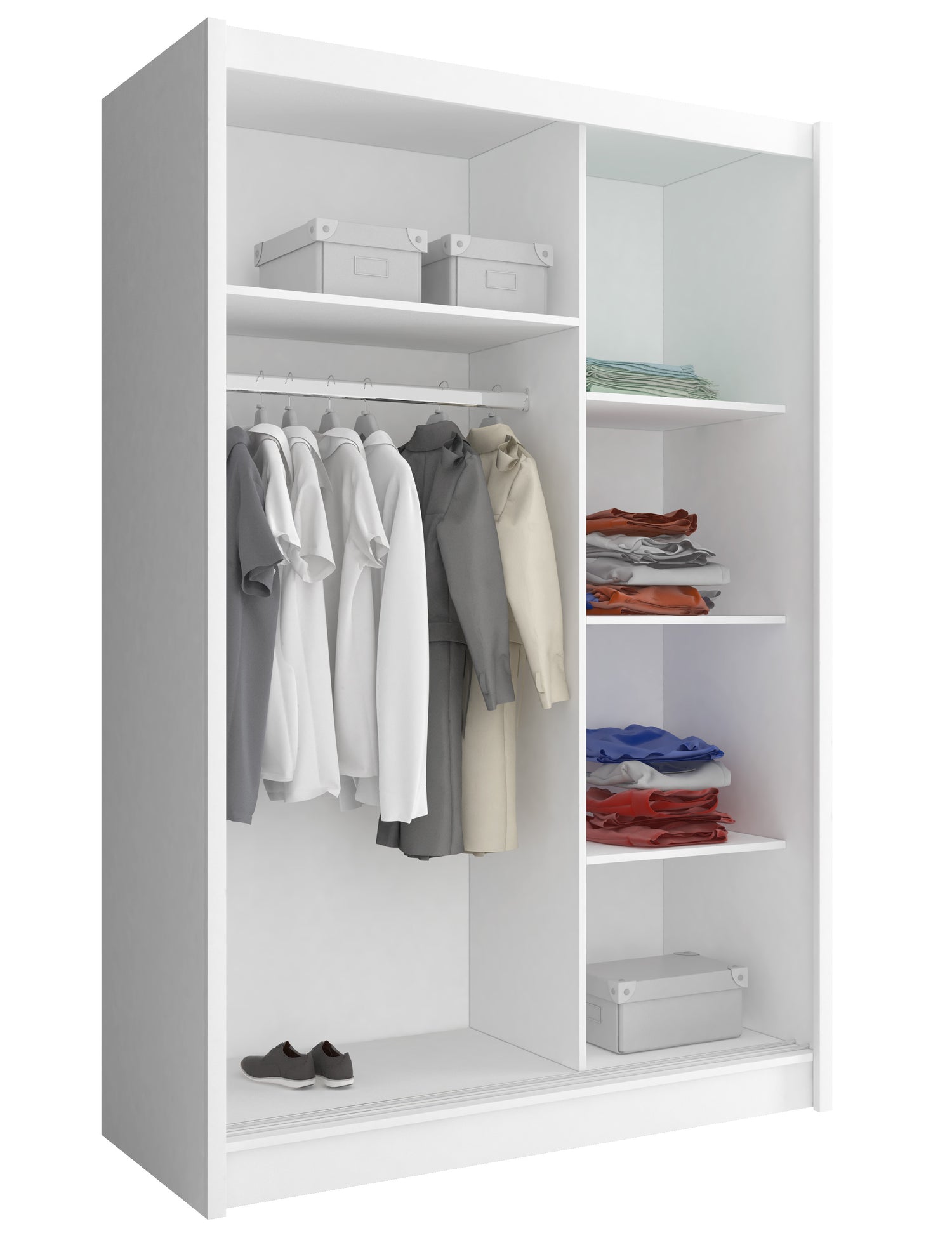 SLIDING DOOR WARDROBE MAJA I MIRROR 130CM WHITESliding wardrobes with mirrors - a clever way to optically enlarge the room Maximize your space with the MAJA 1 MIRROR 130CM WHITE sliding door wardrobe. The mirrored panel create the illusion of more room, m