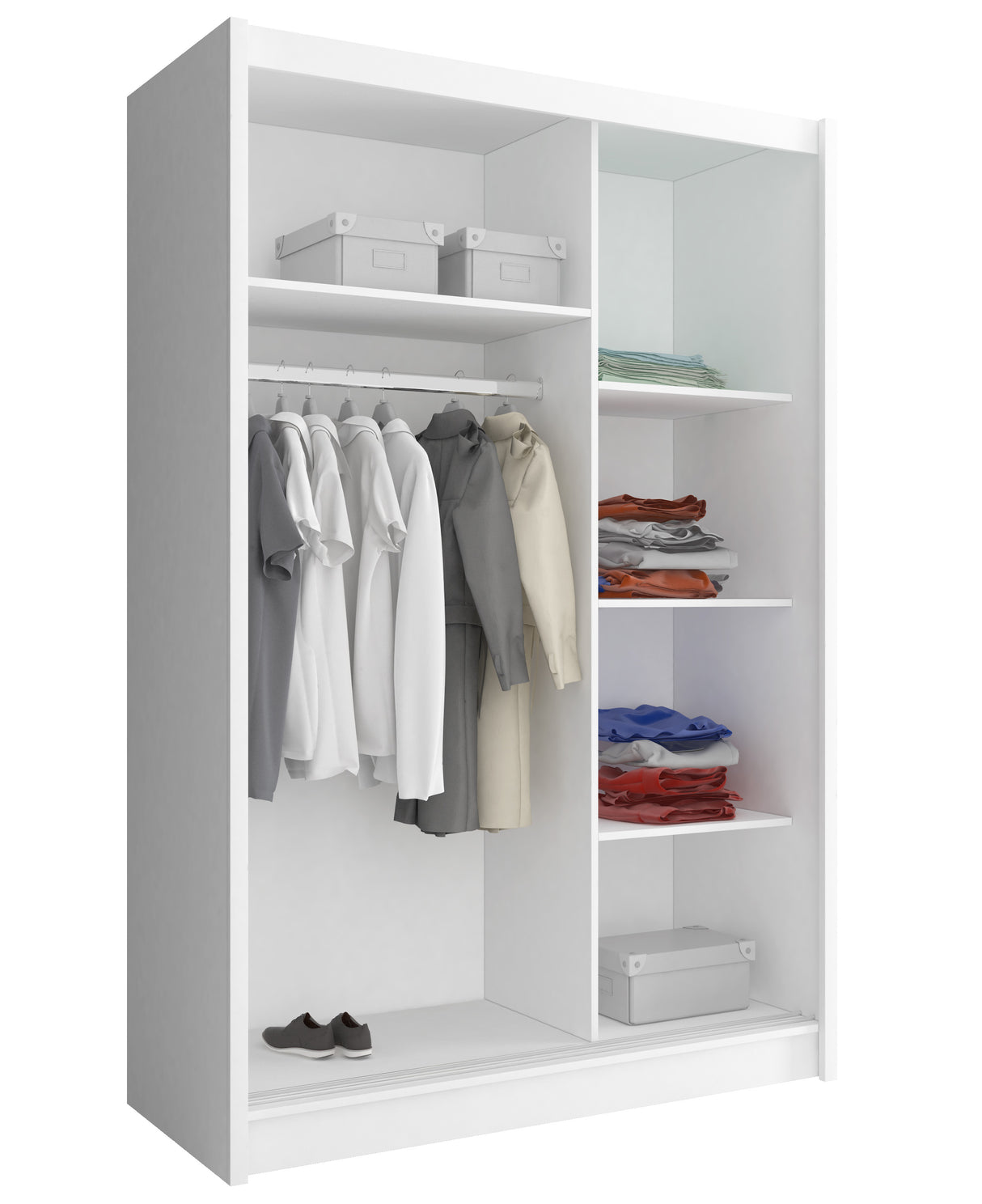 SLIDING DOOR WARDROBE MAJA I MIRROR 130CM WHITESliding wardrobes with mirrors - a clever way to optically enlarge the room Maximize your space with the MAJA 1 MIRROR 130CM WHITE sliding door wardrobe. The mirrored panel create the illusion of more room, m