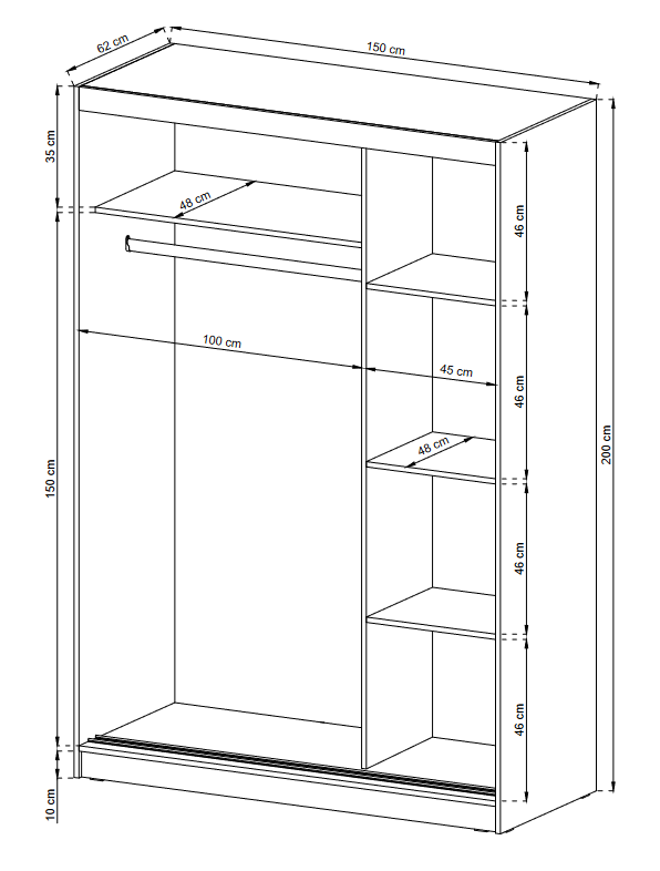 SLIDING DOOR WARDROBE MAJA I MIRROR 150cm WHITESliding wardrobes with mirrors - a clever way to optically enlarge the room Maximize your space with the MAJA 1 MIRROR 150CM WHITE sliding door wardrobe. The mirrored panel create the illusion of more room, m