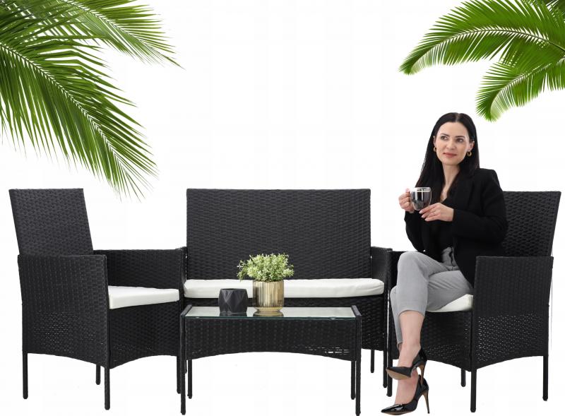 Set of rattan furniture (sofa, 2 armchairs, bench)An elegant and classic furniture set is the perfect complement to a balcony, terrace or zonerelaxing in the garden. The universal color and interesting shape make them fit perfectly into everyone's stylety