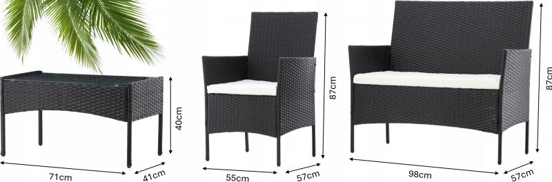 Set of rattan furniture (sofa, 2 armchairs, bench)