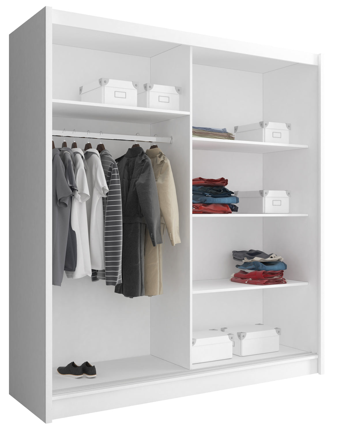 SLIDING DOOR WARDROBE MAJA ALU 180CM WHITESliding wardrobes with mirrors - a clever way to optically enlarge the room Maximize your space with the MAJA ALU 180CM WHITE sliding door wardrobe. Color: Body: WHITE Front: white + silver strips The wardrobe's s