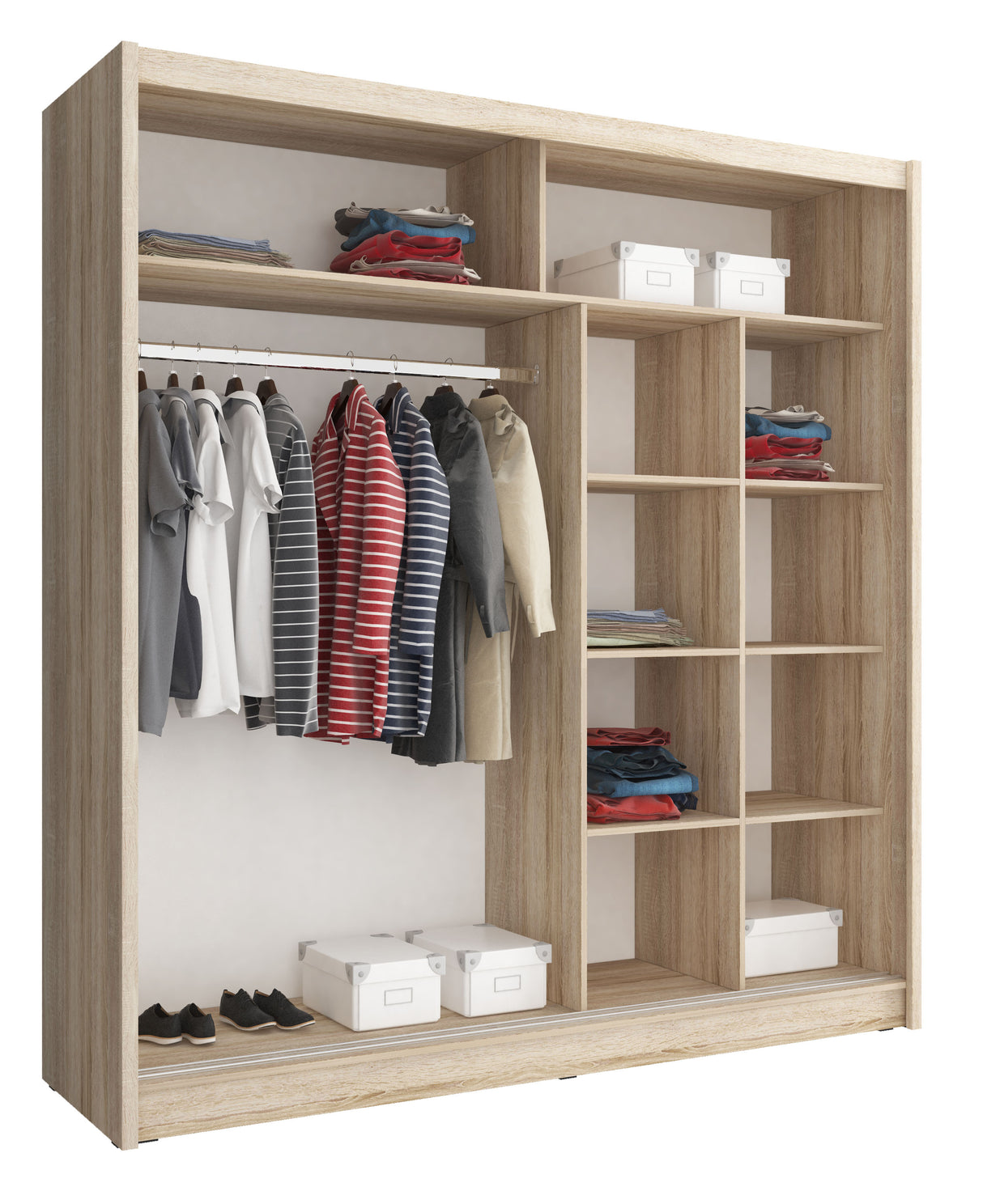 SLIDING DOOR WARDROBE MAJA I ALU 200CM SONOMASliding wardrobes with mirror - a clever way to optically enlarge the room Maximize your space with the MAJA I ALU 200CM SONOMA sliding door wardrobe. The mirrored panel create the illusion of more room, making