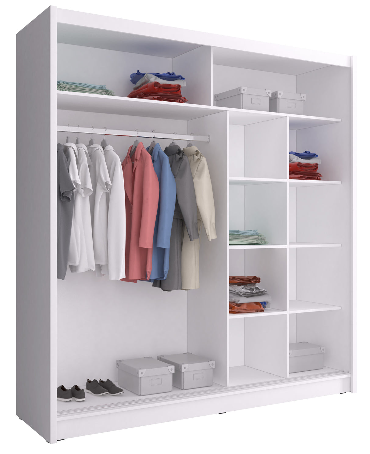 SLIDING DOOR WARDROBE MAJA IX 200CM WHITESliding wardrobes with mirror - a clever way to optically enlarge the room Maximize your space with the MAJA IX 200CM WHITE sliding door wardrobe. The mirrored panel create the illusion of more room, making it a sm