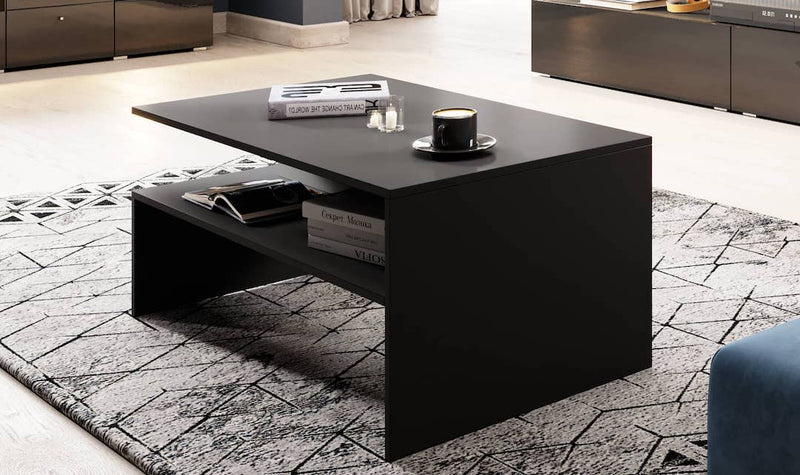 COFFEE TABLE ATHENS BLACKThis modern and sophisticated coffee table is expertly crafted and finished with a sleek black gloss. It also features a useful under-table shelf for storing magazines and remote controllers, making it a perfect addition to any st