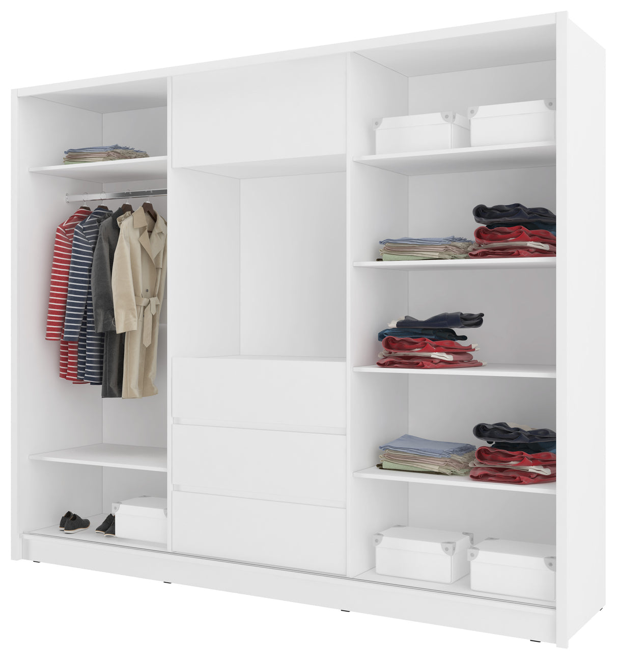 SLIDING DOOR WARDROBE TV 254CM GRAPHITEUpgrade your bedroom with the ultimate blend of style and functionality. This sophisticated, minimalist wardrobe offers ample storage for all your clothing, shoes, bags, and bedroom essentials. With three drawers, si