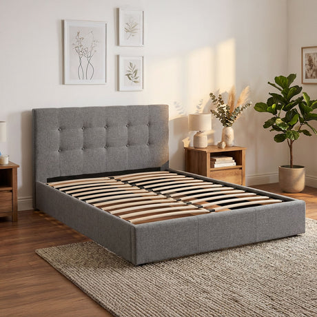 NEW!! FREE DELIVERY! Wooden slatted Bed Frame No Storage Cloud – Teddy Boucle fabric | Available in All Sizes & Any Color