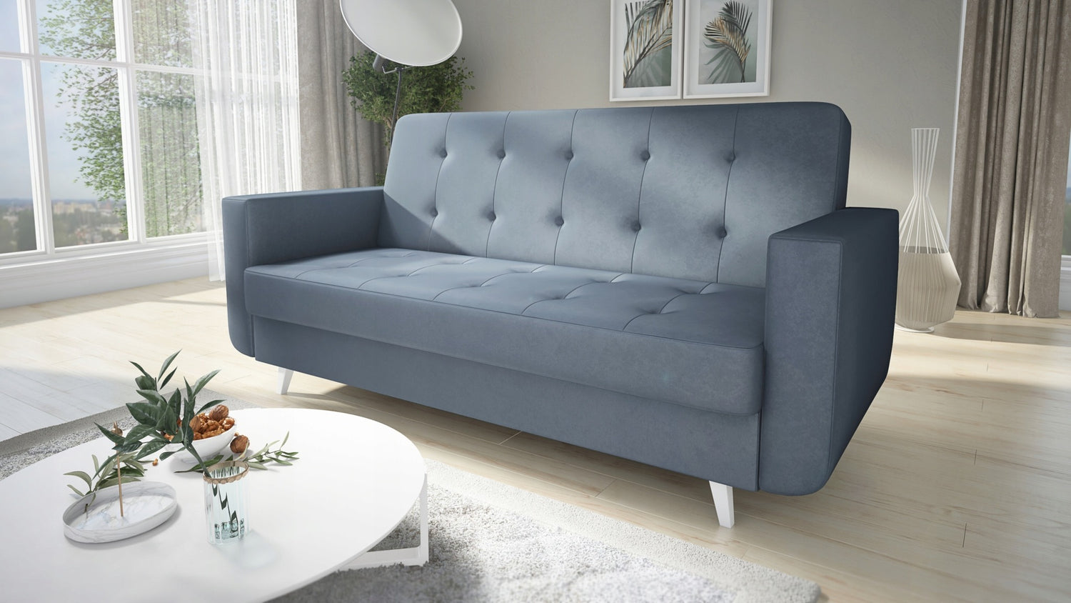 SOFA BED NEO 218cm / SPRINGS + FOAM CHOICE OF COLOR EASY CLEAN FABRICThe NEO sofa is made of high-quality VELVET fabric with a stain-resistant coating.comfortable and solidSpecification:free-standing sofawooden legs (color to choose)stitched seat and back