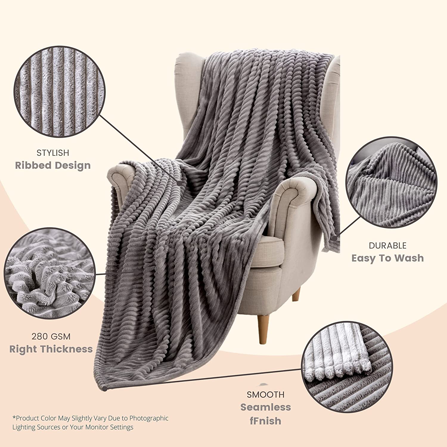 Chunky Ribbed Throw Blankets 150x200xm 100% Polyester - Cozy & Warm - Perfect Blankets for Bed, Sofa, Couch BLUSHOur chunky throw blanket is big enough to hold a bed, sofa, or couch. It can also be used as a home decoration. Whether you're snuggling up on